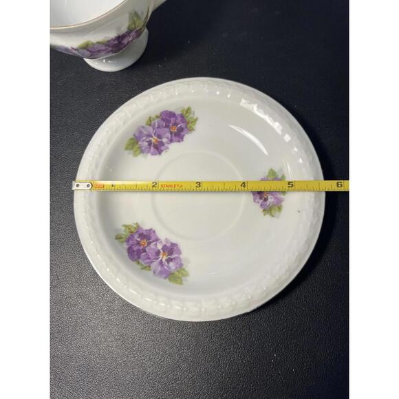 P.A.L.T. Czechoslovakia Vintage 1930s Violets Gold Trim 9 Sets Cups Saucers